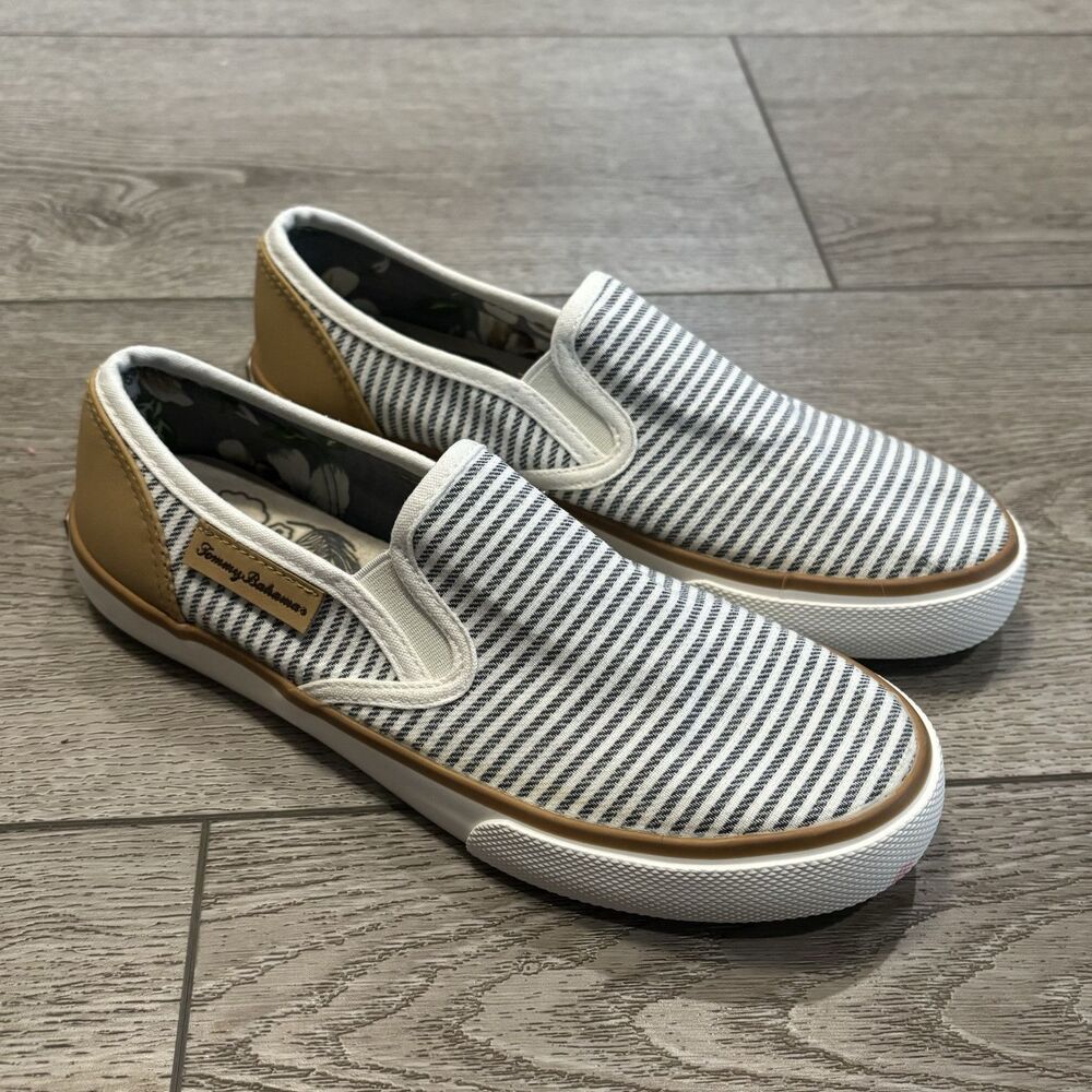Tommy Bahama Women's US Size 6 Blue Striped Canvas‎ Slip On Shoes Casual